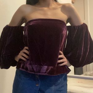 Free People Purple Velvet Off the Shoulder Balloon sleeve Top NWT